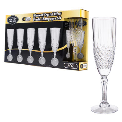 6pk 7oz Plastic Diamond Champagne Glass Set