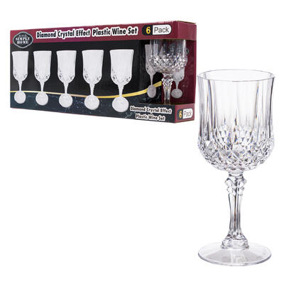 6pk 7oz Plastic Diamond Wine Glass Set