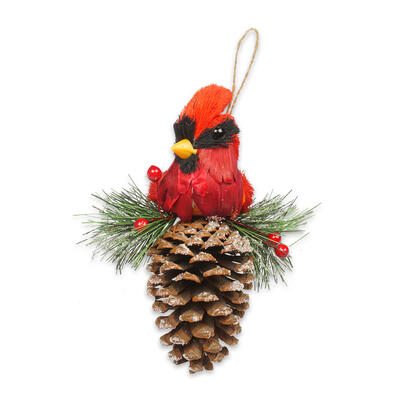 6.75" Cardinal On Pine Ornament