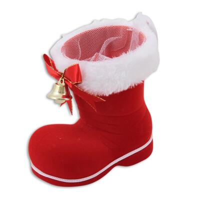 Red Christmas Boot With Pouch And Bell - 8"H