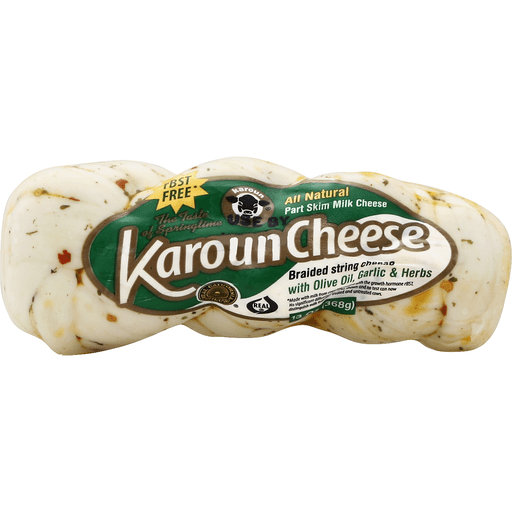 Karoun String Cheese, Braided, With Olive Oil, Garlic & Herbs, Part Skim Milk