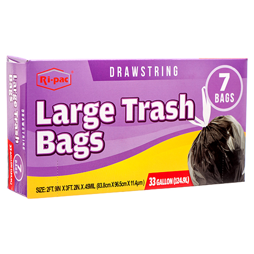 Ri-pac Trash Bag W/drawstring 33 Gal 7 Ct Black