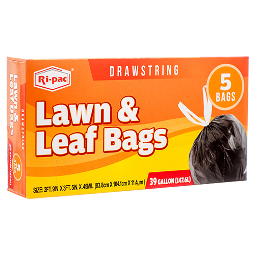 Ri-pac Trash Bag W/drawstring 39 Gal 5 Ct Black