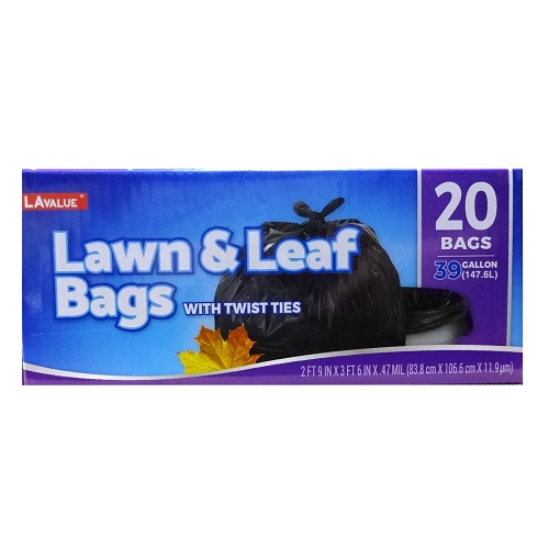 Lawn & Leaf Bags 39gal/20ct Black W/ Twist Ties