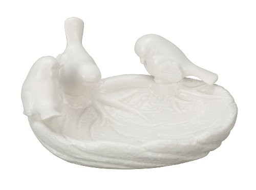 Creative Co-Op Ceramic Leaf Dish With Birds