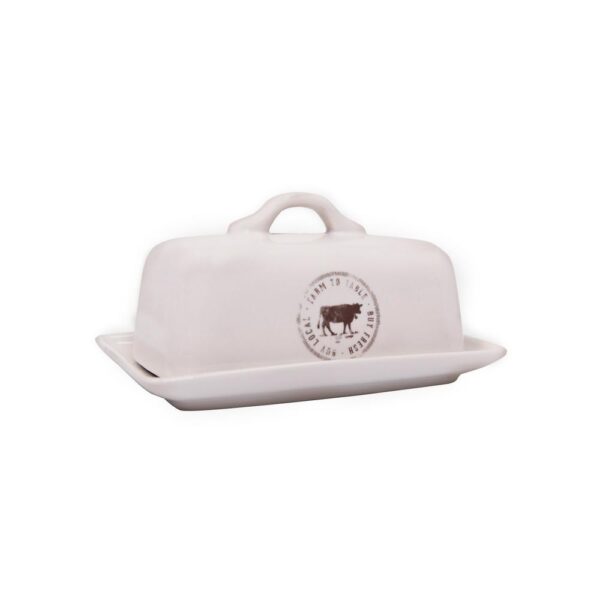 3R Studios Creative Co-op DA5366 Stoneware Butter Dish With Cow Decal, Multicolor