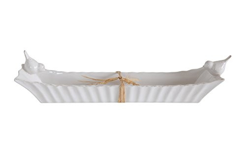 Creative Co-op DA5567 Ceramic Cracker Dish With Two Birds, White