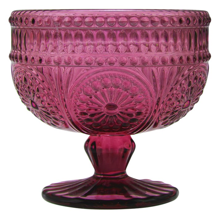 Medallion Stemmed Glass Bowl Plum (h24)