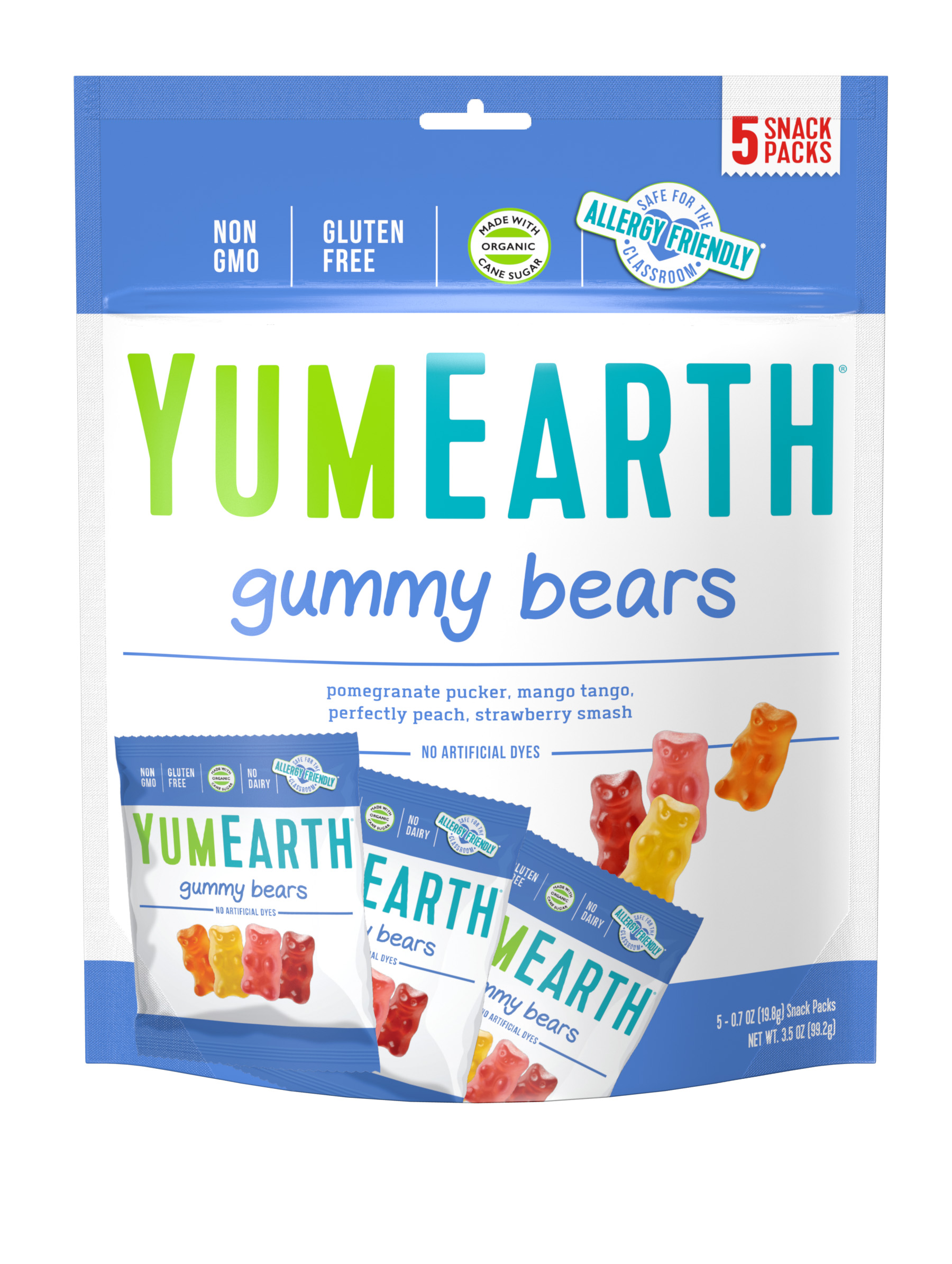Yumearth Gummy Bears, Assorted, 5 Snack Packs