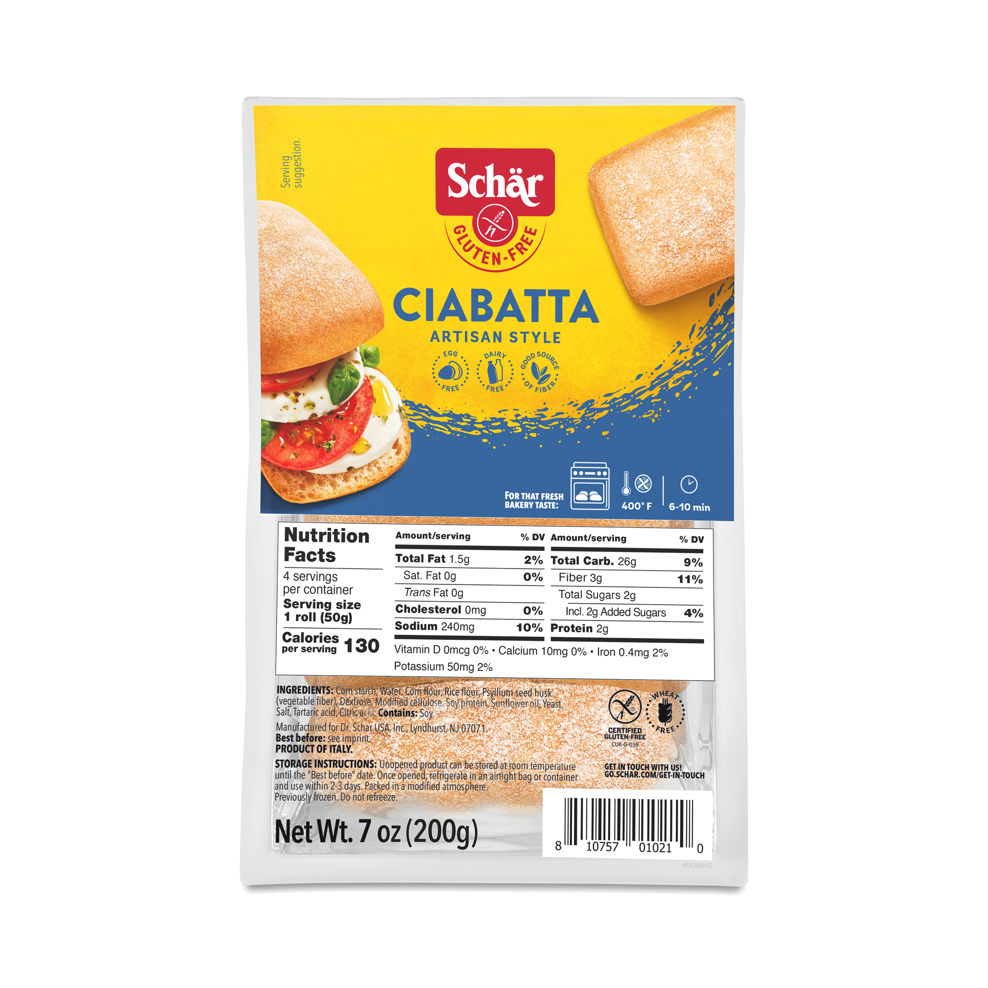Schar Gluten Free Artisan Style Ciabatta Rolls