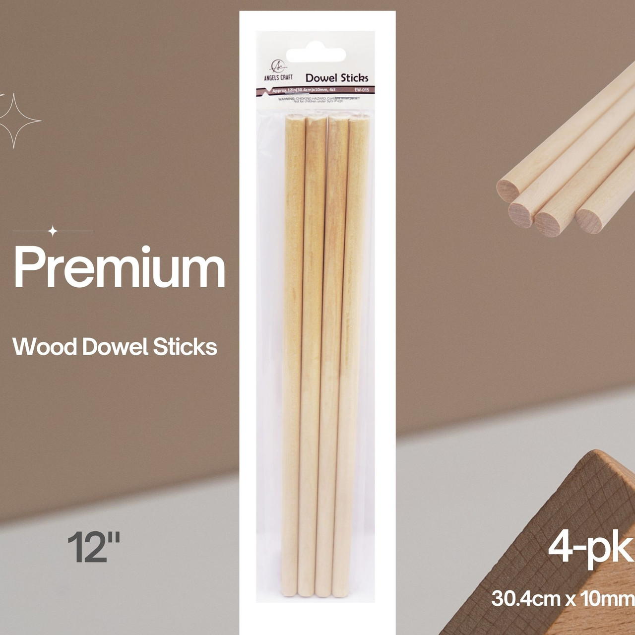 Angels Craft Dowel Wood Stick 7/16" X 11.75" 4pcs