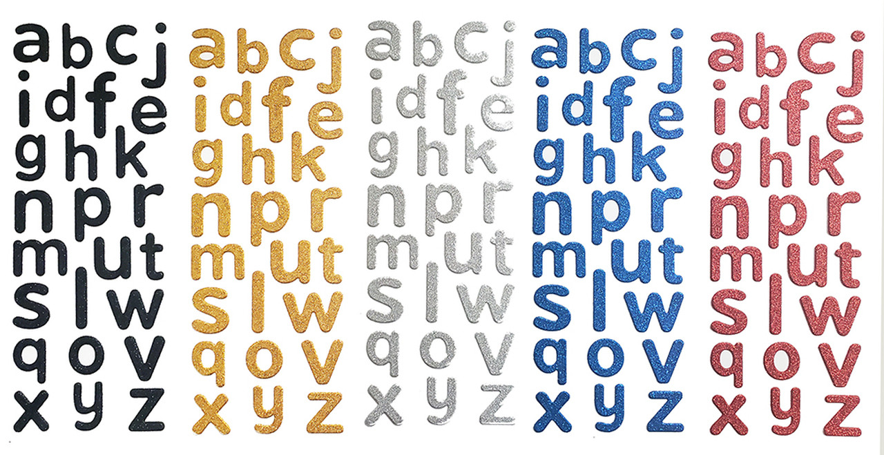 Angels Craft Lower Case Alphabet Glitter Sticker 12 Colors