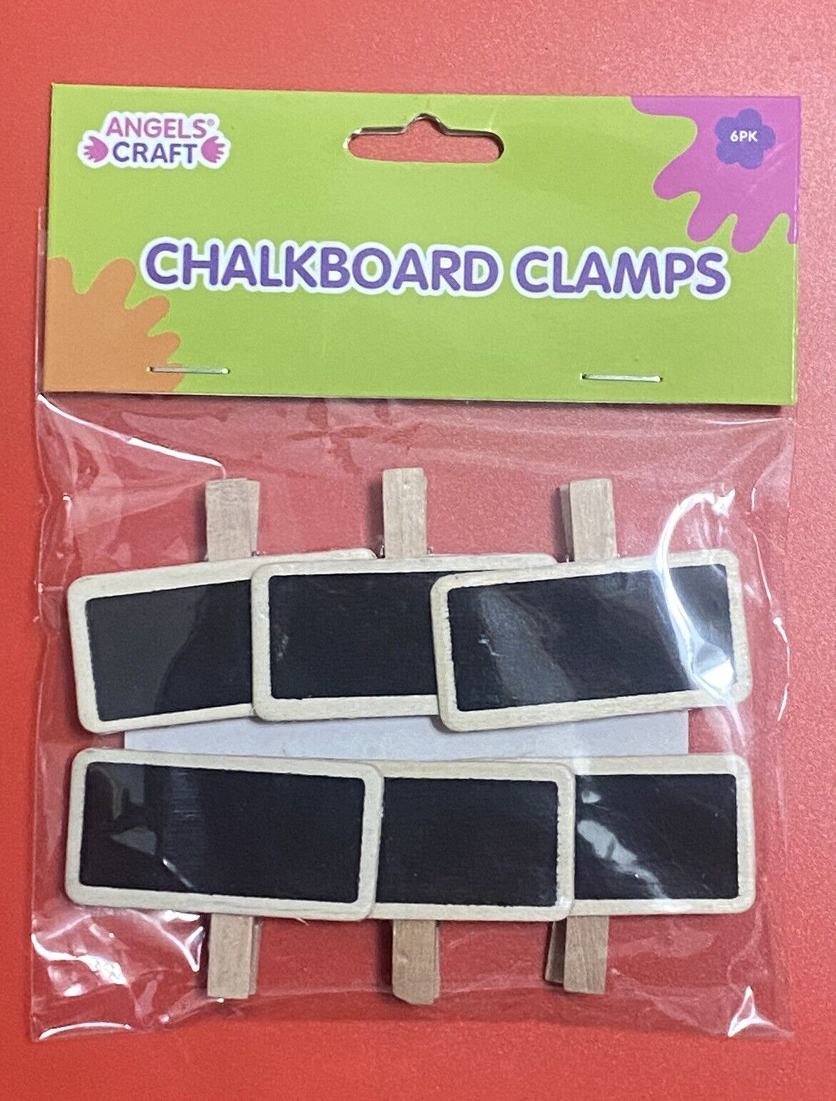 Angels Craft Mini Chalk-Board With Clothes Pins - 6 Pc (2 In X 1 In)