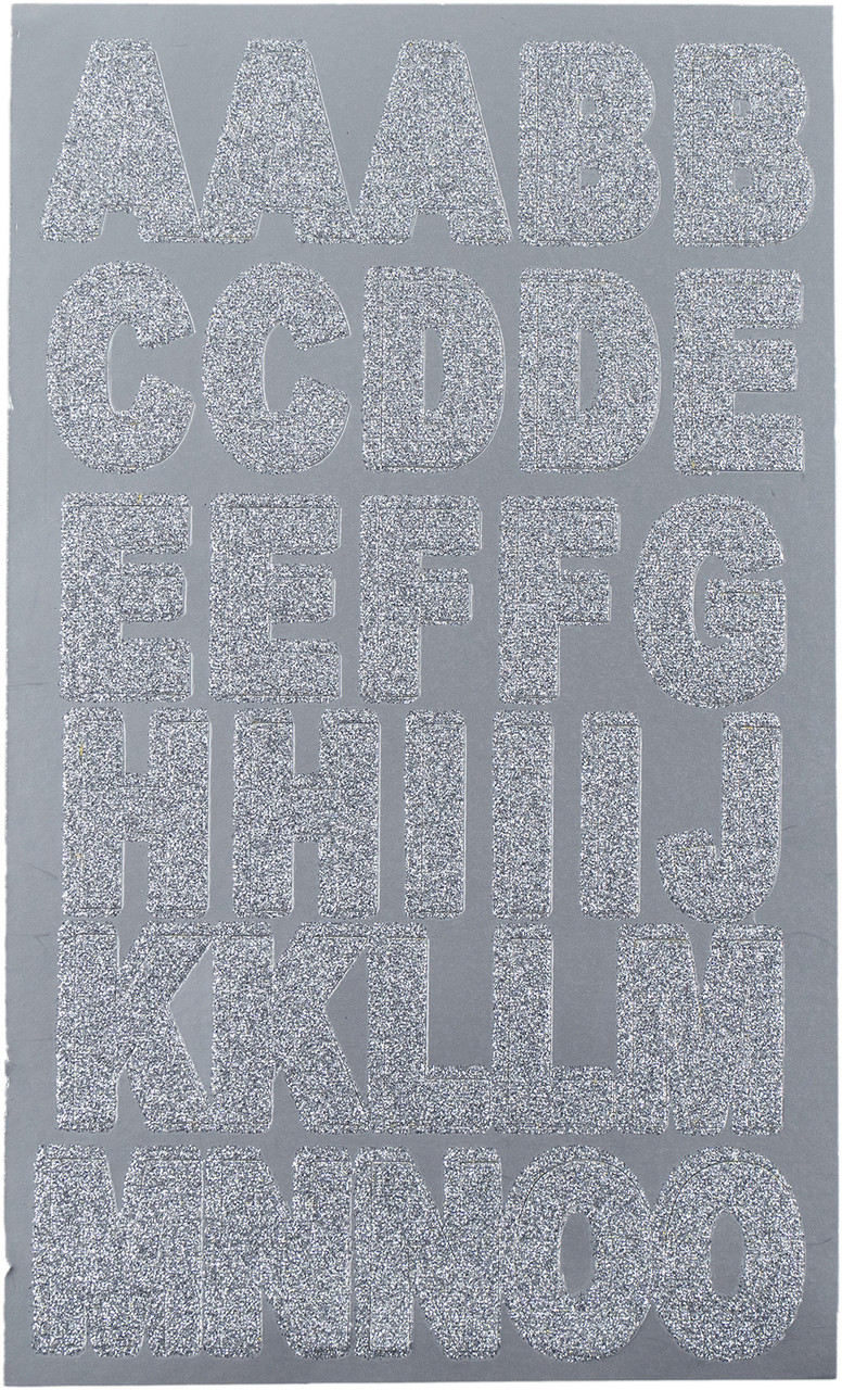 Angels Craft GLS-004 Glitter Alphabet Sticker, Silver, 1", 31 Ct, 2 Sheets