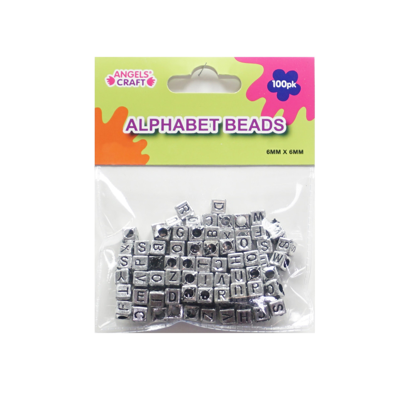 AngelsCraft Cube Alphabet Beads Silver Accent 6mmx8mm, 100-ct. Pk
