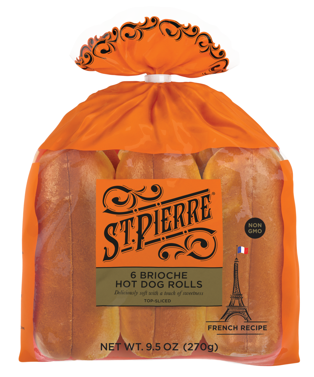 St. Pierre Hot Dog Rolls, Brioche, Top-Sliced