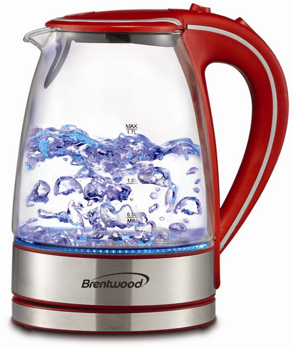 Brentwood Cordless LED Glass Kettle, Red