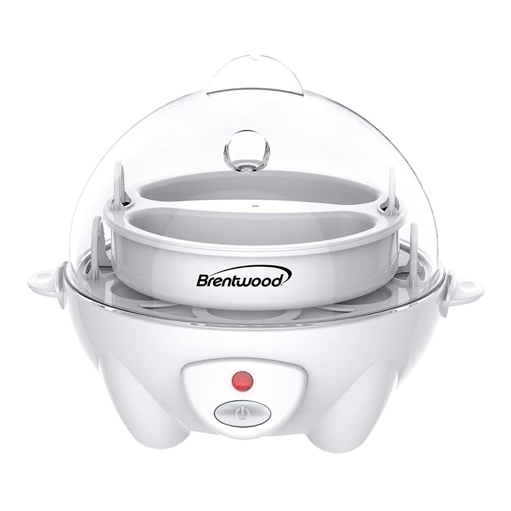 Brentwood TS-1045W Electric Boiled Egg Cooker For 7 Eggs With Omelet Tray, White