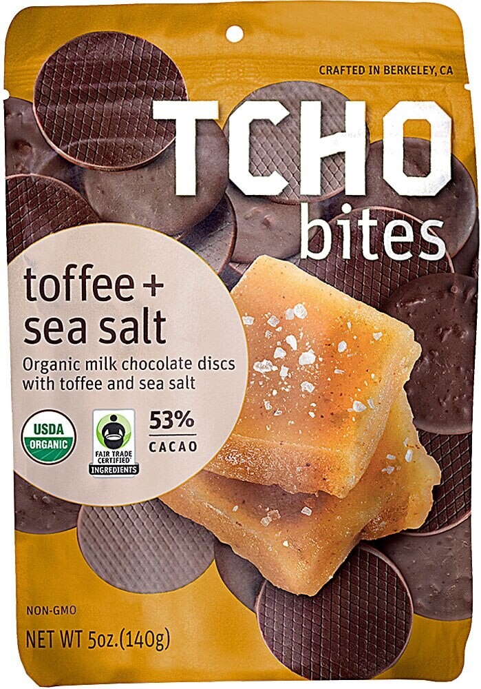 Tcho Bites Chocolate, Toffee + Sea Salt, 53% Cacao