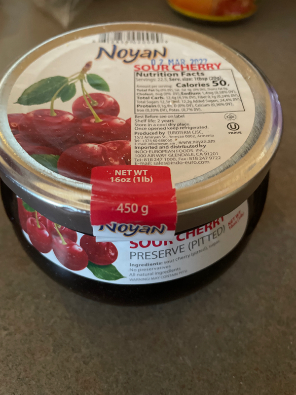 Noyan Sour Cherry Preserve Pitted 450g