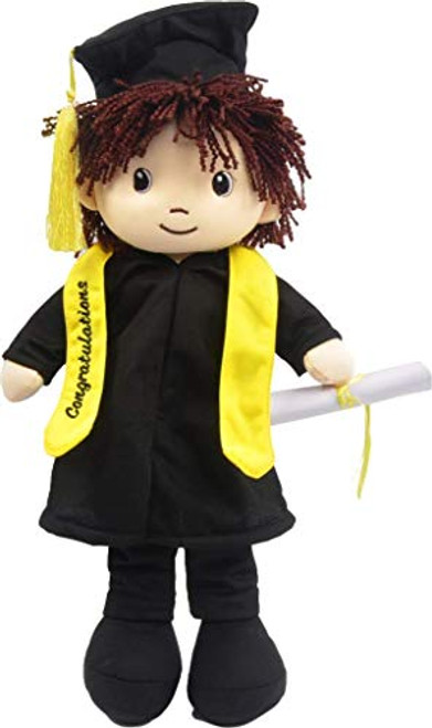 Linzy Congratulations 17" Cloth Boy Rag Doll With Graduation Cap & Gown, Brown Hair