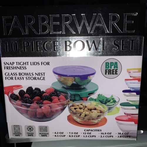 Farberware 10-piece Bowl NIB NEW Glass Bowls Set
