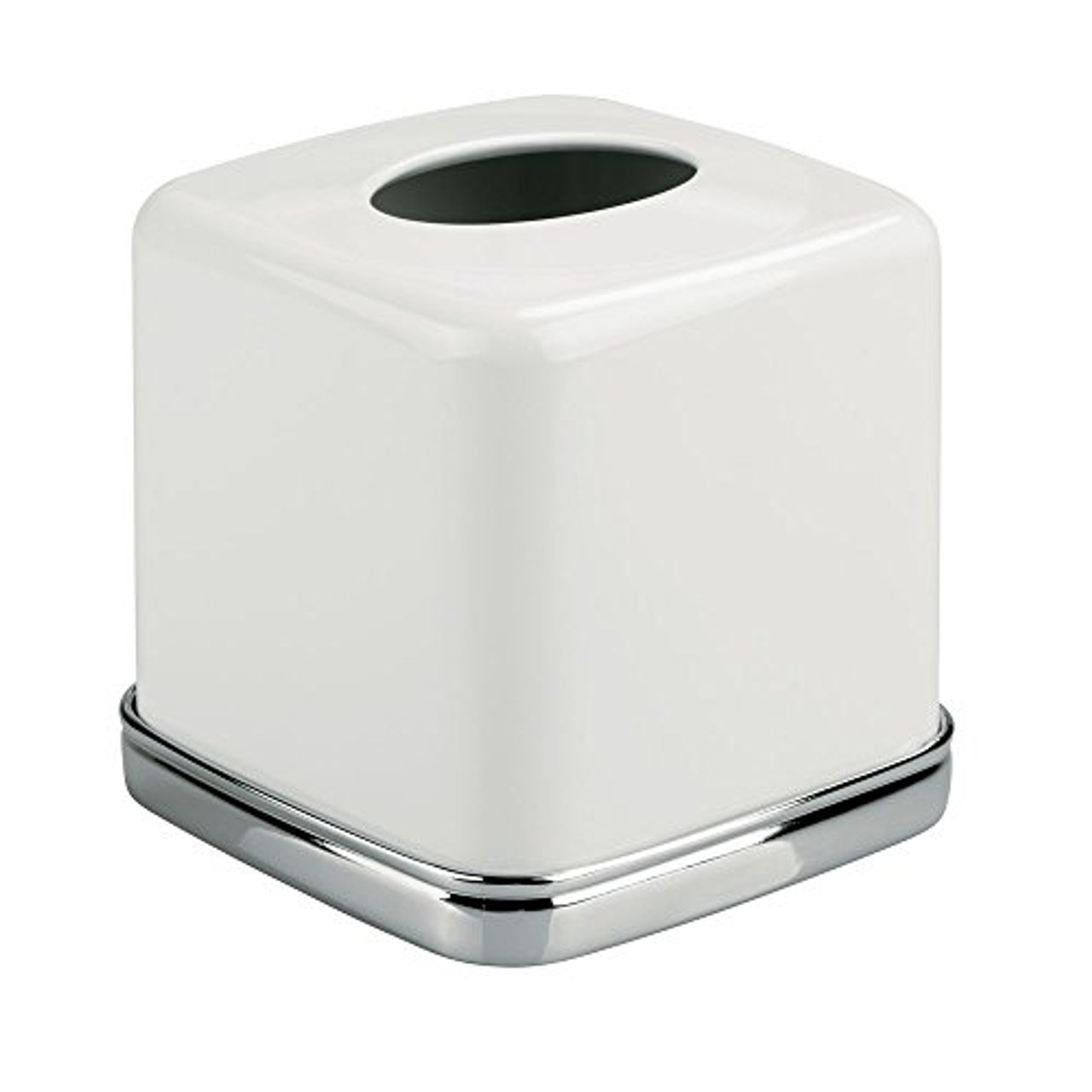 InterDesign York Bath Collection, Facial Tissue Box Cover/Holder For Bathroom Vanity Countertops - White