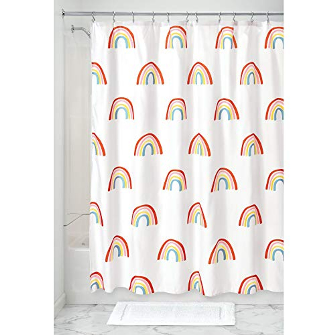 iDesign Fabric Rainbow Shower Curtain Water-Resistant Shower Curtain For Kids Teenagers College Dorm Bathrooms 72 X 72 Multi-Colored