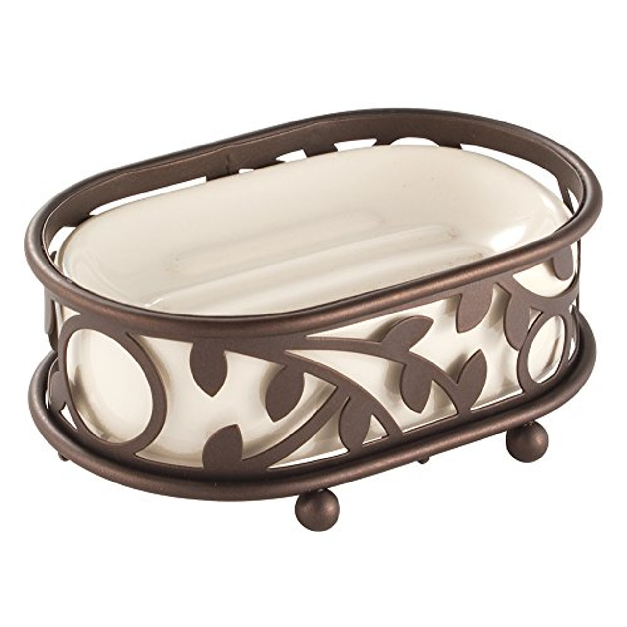 InterDesign Vine Bathroom Vanity Soap Dish, Vanilla/Bronze