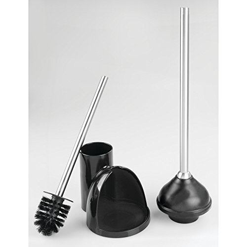 InterDesign Inodoro Pincel Y El Émbolo De Conjunto Para El Almacenamiento De Baño, Negro/Acero Inoxidable Cepillado