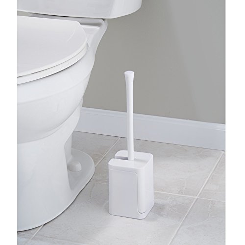 InterDesign Hideaway Compact Toilet Bowl Brush And Holder For Bathroom Storage - White