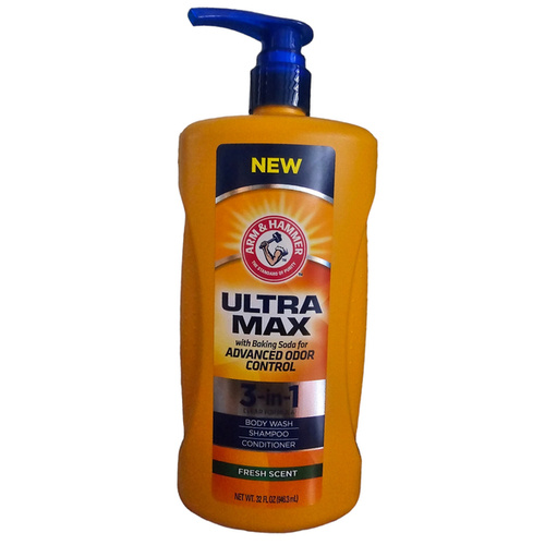 Arm & Hammer 3 Ultra Max 3-in-1 FRESH SCENT Body Wash Shampoo Conditioner 32 Fl Oz