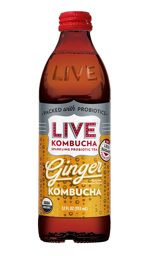 Live Kombucha Raw & Organic, Sparkling Ginger Soda - 12 Oz