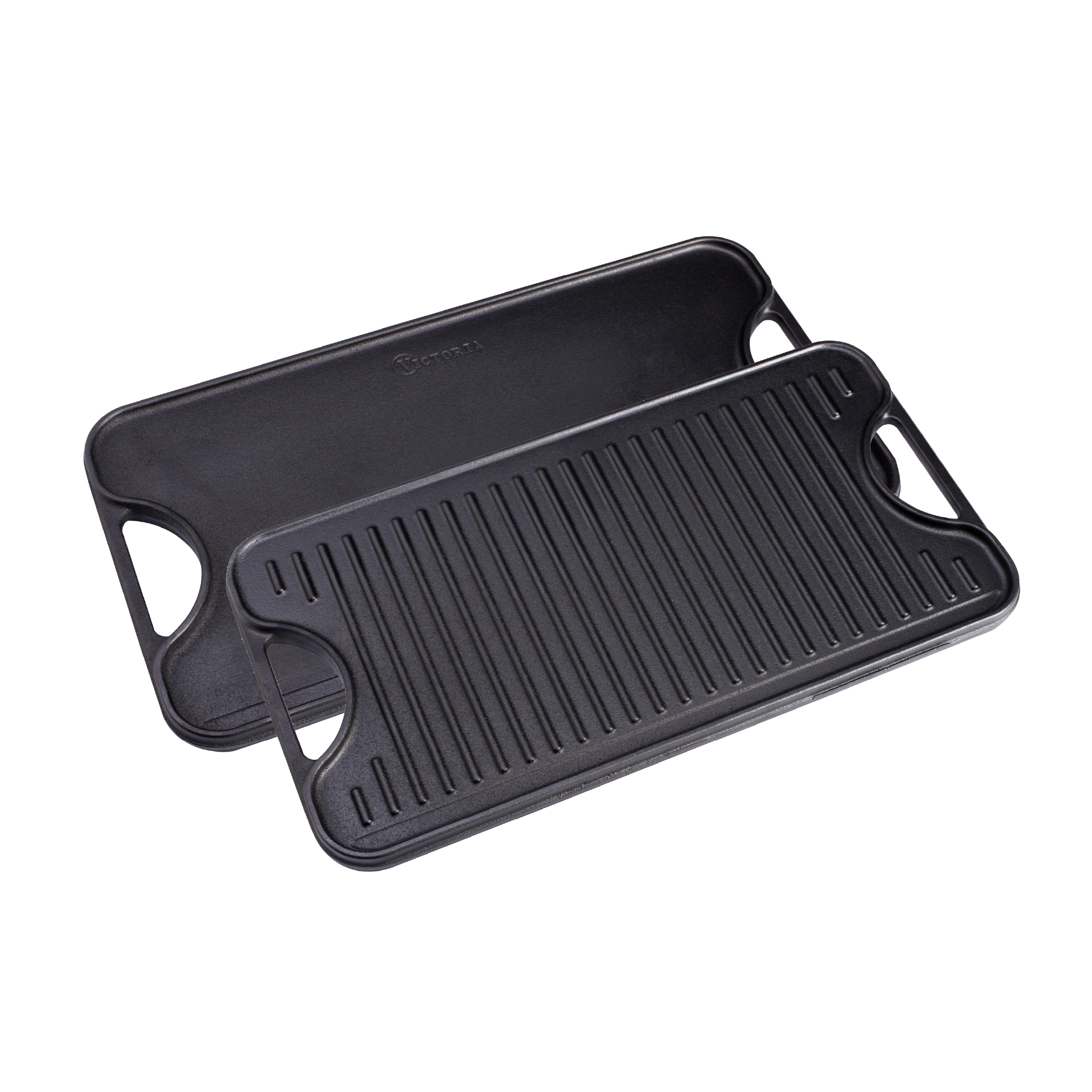 Victoria Cast Iron Large Reversible Rectangular Griddle 17"X9" Black