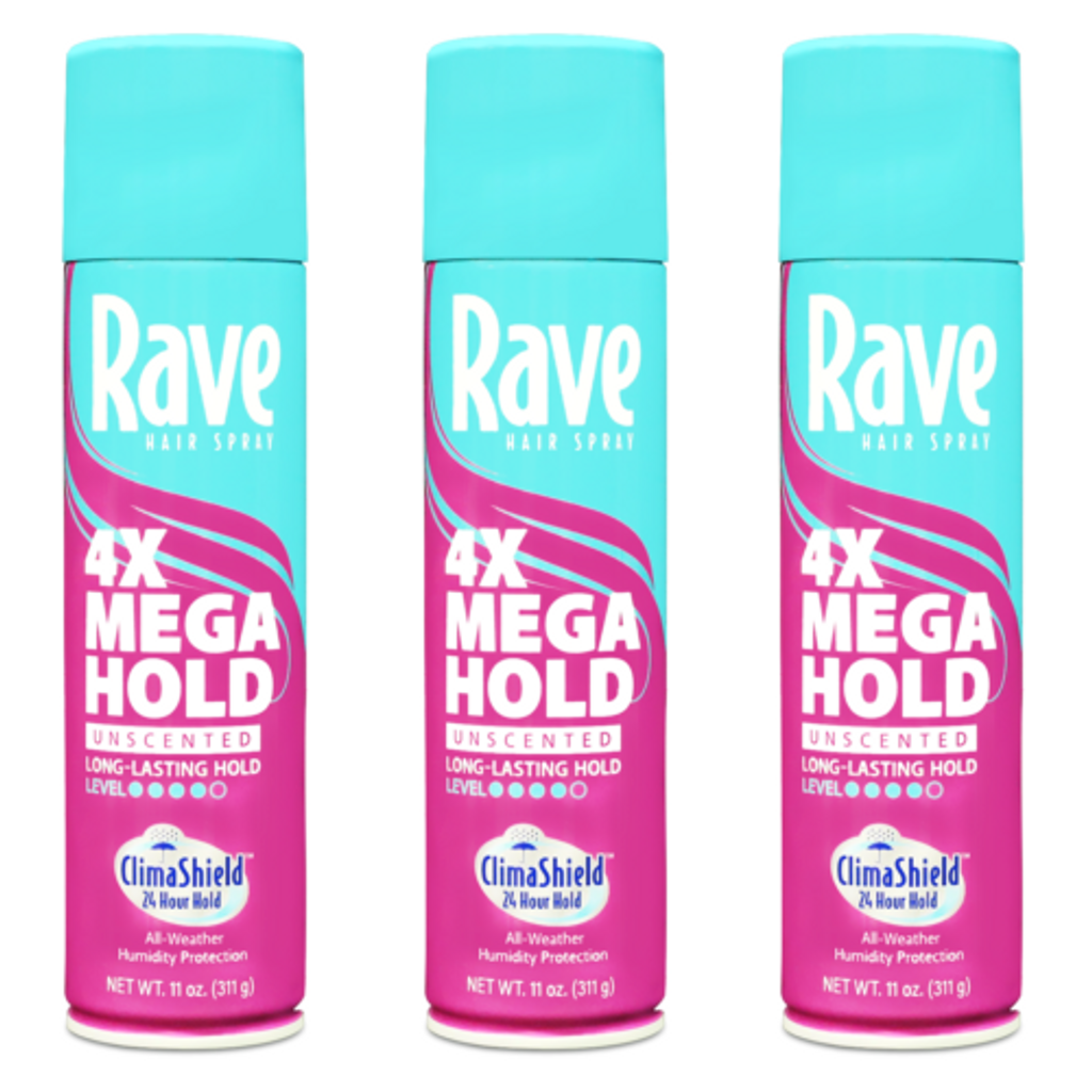 Rave Hair Spray, 4x Mega Hold, Unscented 11 Oz