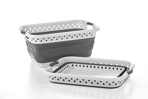 Pop & Load Collapse & Store Collapsible Ultra-Slim Utility Laundry-baskets, Large Rect - 2 Handles, GREY