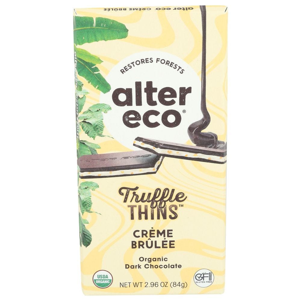 Alter Eco Truffle Thins, Organic Dark Chocolate Bar, Crème Brûlée, 2.96 Oz (84 G)