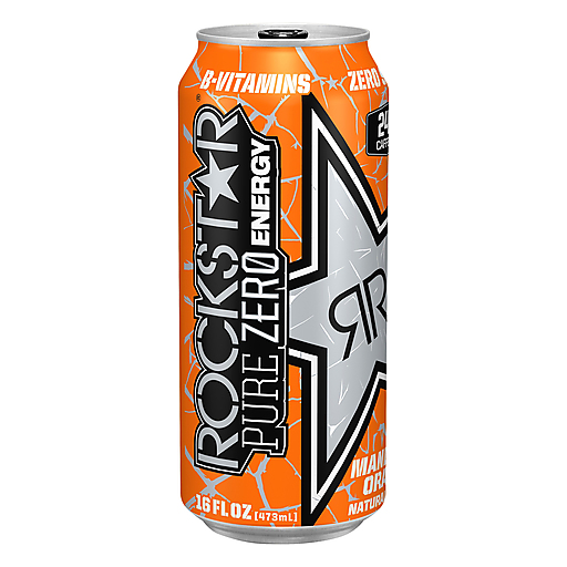 Rockstar Pure Sugar Free Zero Energy Drink Mandarin Orange 16 Fl Oz Can