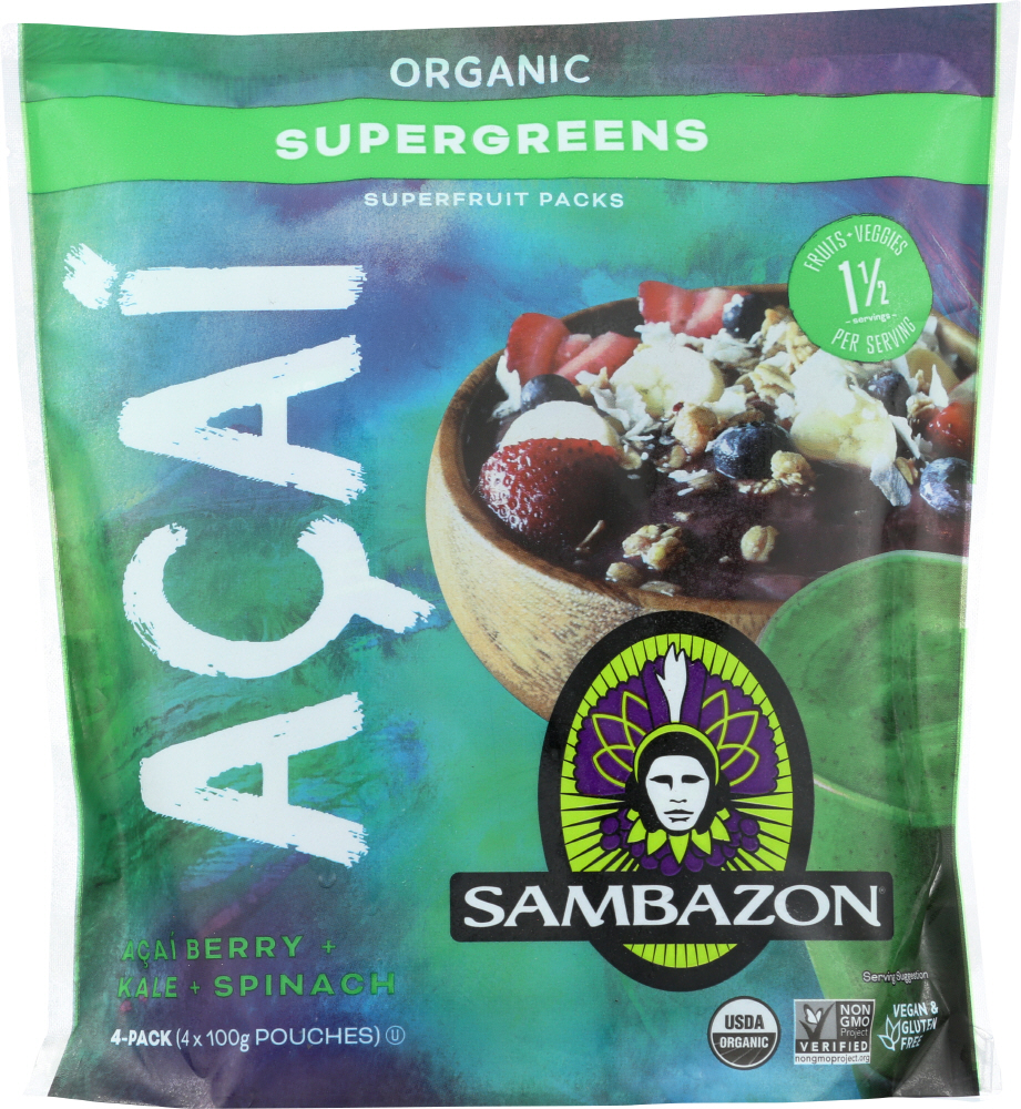Sambazon Acai Superfruit Packs, Supergreens, Organic