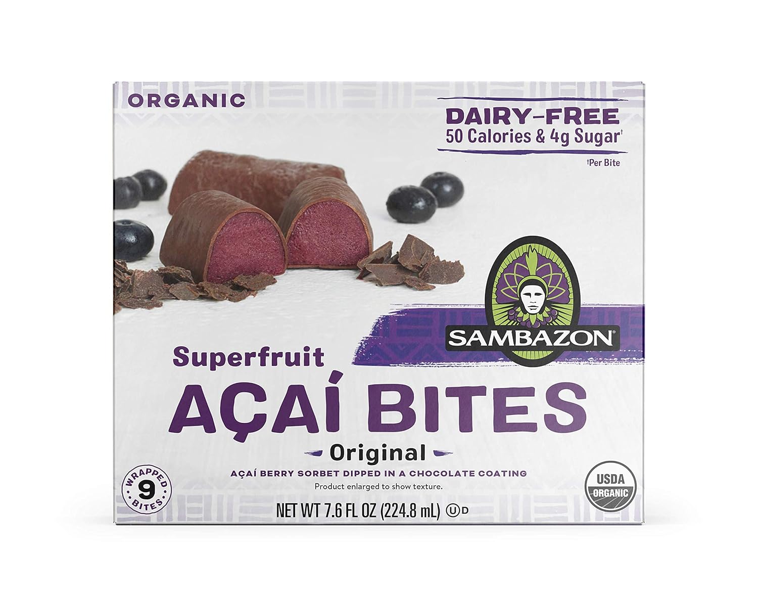 Sambazon Organic Superfruit Berry Sorbet With Dark Chocolate Açaí Bites, 7.6 Fl Oz