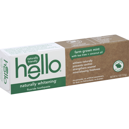 Hello Fluoride Toothpaste Naturally Whitening Farm Grown Mint With Tea Tree + Coconut Oil