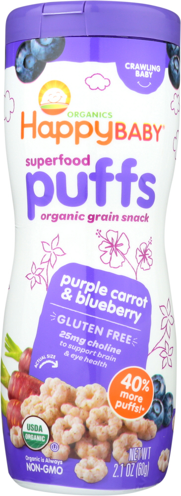 Happy Baby Organic Superfood Puffs Crawling Snack Purple Carrot & Blueberry -- 2.1 Oz