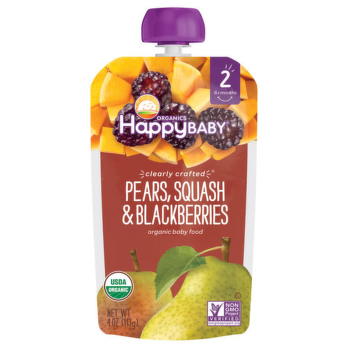 Happy Baby Organics Clearly Crafted Pears, Squash & Blackberries Organic Food 4 Oz. Pouch