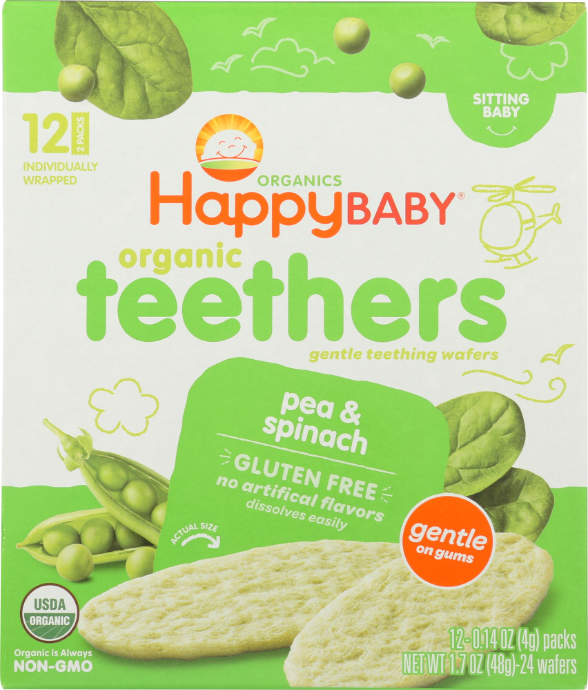 Happy Baby Organic Teethers Pea & Spinach Gentle Teething Wafers 12-0.14 Oz. Packs