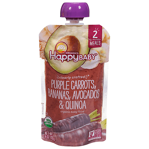 Happy Baby Organic Purple Carrots Bananas Avocados & Quinoa Stage 2 Food