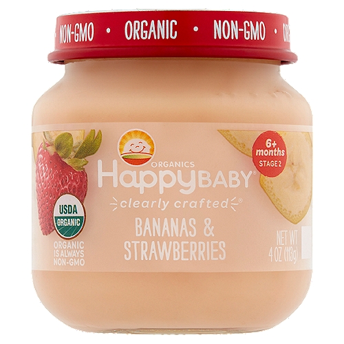 Happy Baby Organics Clearly Crafted Bananas & Strawberries Food 4 Oz. Glass Jar