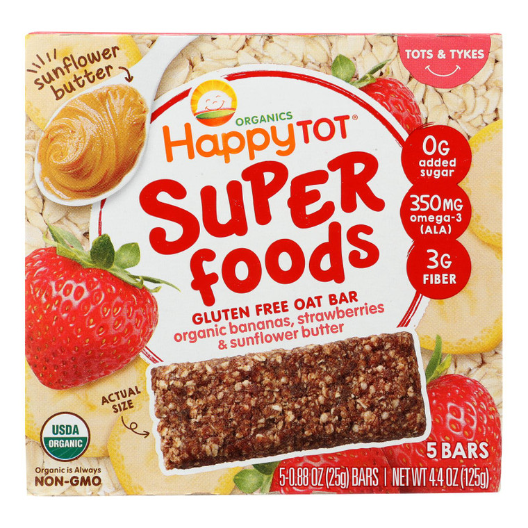 Happy Tot Organics Super Foods Oat Bar, Gluten Free, Organic, Bananas, Strawberries & Sunflower Butter, Tots & Tykes
