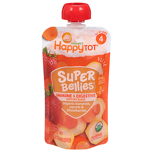 HappyTot Organics Super Bellies 4 (Tots & Tykes) Organic Bananas, Carrots & Strawberries Fruit & Veggie Blend 4 Oz
