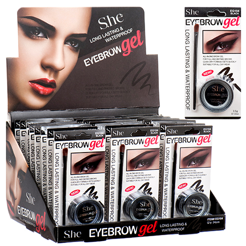 SHE Eyebrow Gel Display Waterproof Black 24 Pc