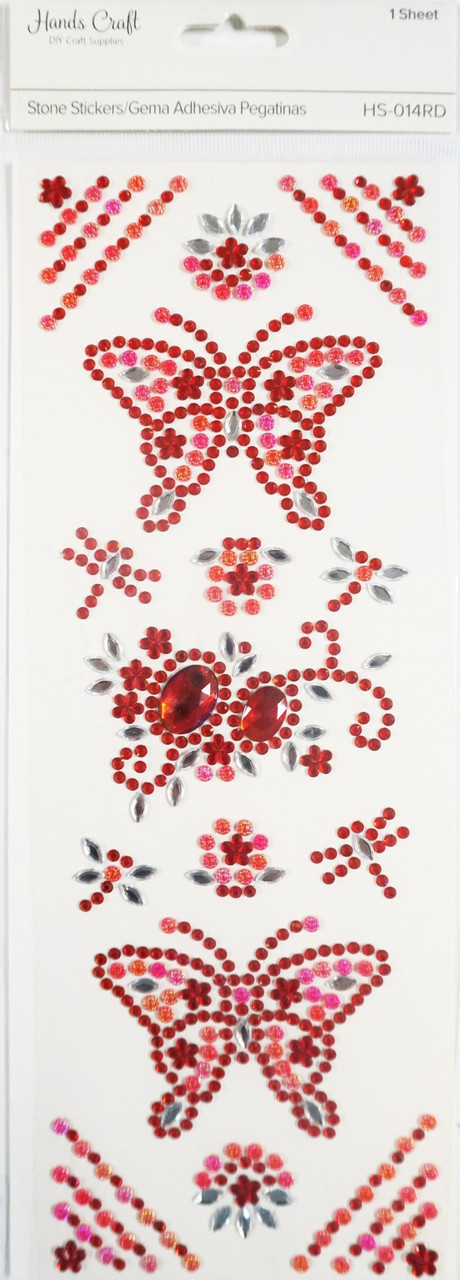 HandsCraft Red Butterfly Rhinestone Stickers, Crystal Stones 1-sht